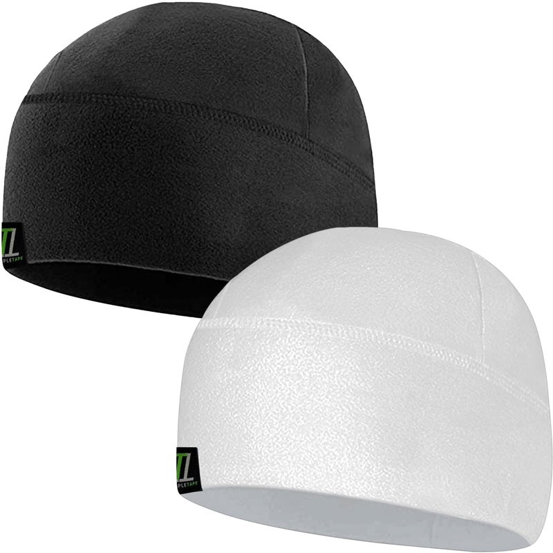 Temple Tape Tactical Fleece Watch Cap Beanie â€“ Skull Cap Fleece Hat - 2 Pack Black/Pure White - XL (for Larger Heads) - Image 1
